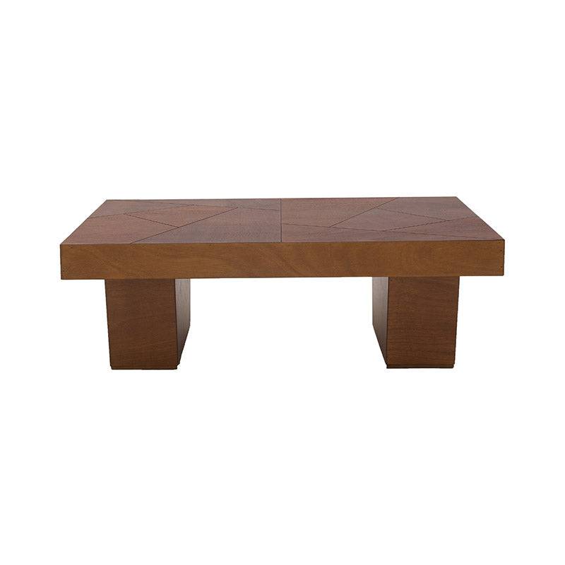 Mesa de centro Quetzal de Deurope, de color café, con superficie de chapa de okumé y diseño rectangular de 120 cm de ancho.