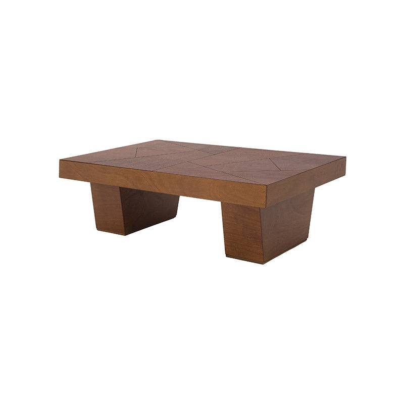 Mesa de centro Quetzal de Deurope en madera de Tzalam y chapa de Okumé, con superficie de 120 cm de ancho y 42 cm de alto.
