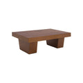 Mesa de centro Quetzal de madera de deurope.com.mx, con acabado en chapa de okumé y diseño moderno en color café.