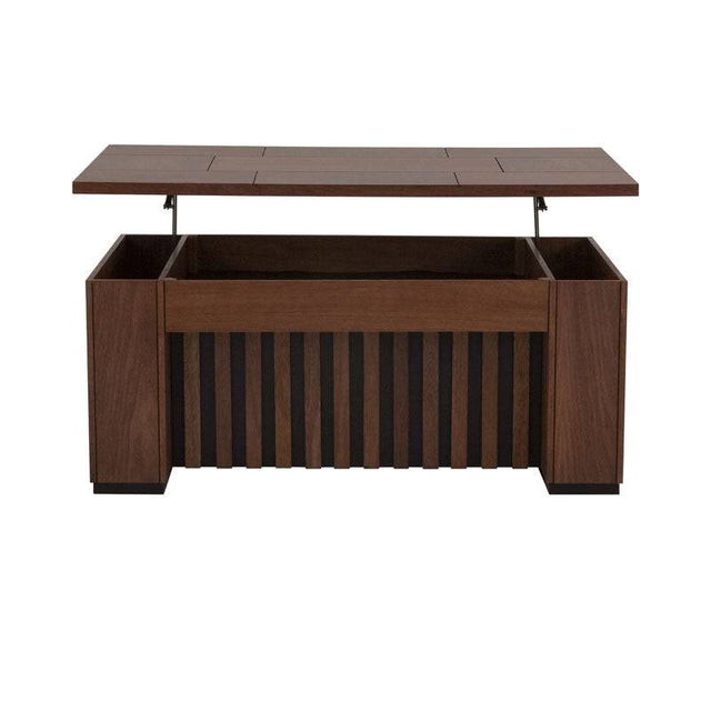 Mesa de centro Bourbon de deurope.com.mx, con acabado en madera y diseño rectangular para sala moderna.