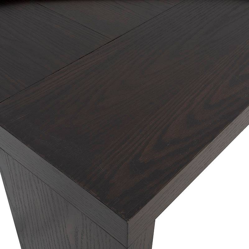 Mesa de centro Ripol de madera enchapada en encino gris oscuro, con diseño industrial y dimensiones de 120x45x80 cm.