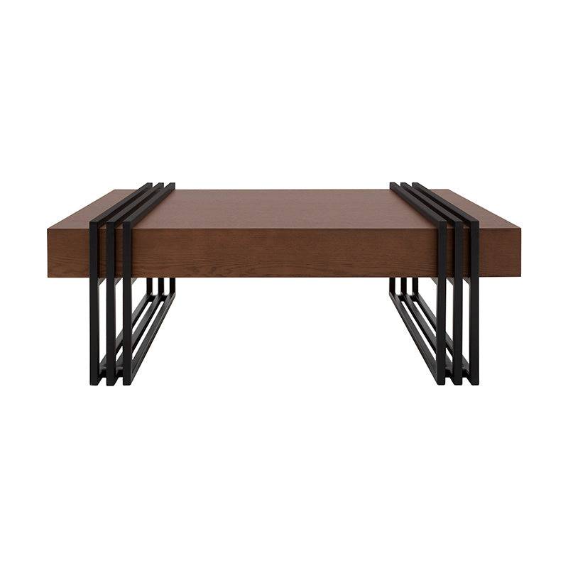 Mesa de centro Bennet de Deurope con estructura metálica y chapa de encino negro, dimensiones 110x45x70 cm.