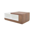 Mesa de centro Maui de Deurope en madera de nogal y acabado blanco, con dimensiones de 120x45x70 cm.