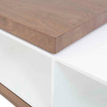 Mesa de centro Maui de madera industrializada en acabado nogal y blanco, con dimensiones de 120x45x70 cm, de deurope.com.mx