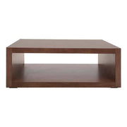 Mesa de centro Berne Made de madera de nogal con acabado en chapa, superficie de 120 cm, altura de 45 cm y fondo de 80 cm.