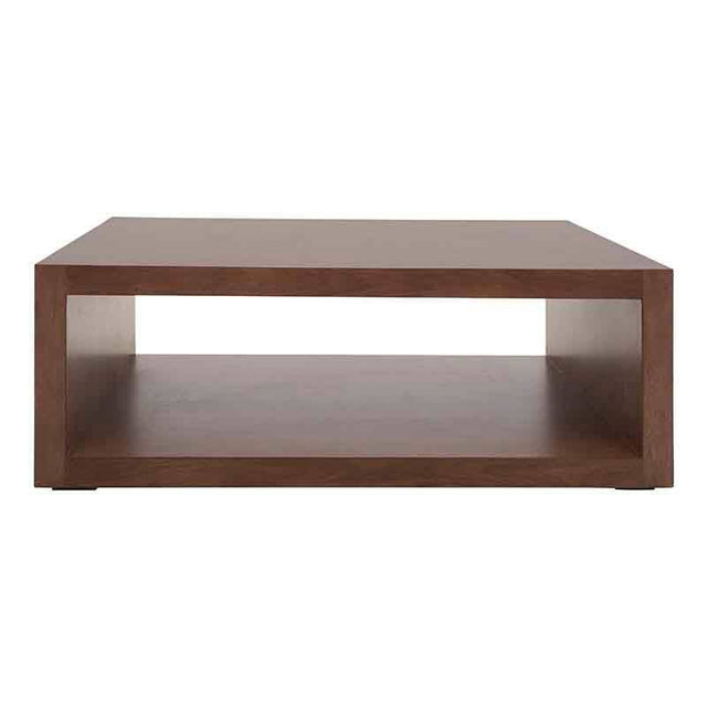 Mesa de centro Berne Made de madera de nogal con acabado en chapa, superficie de 120 cm, altura de 45 cm y fondo de 80 cm.