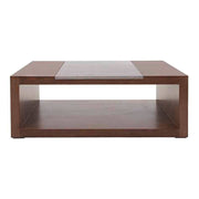 Mesa de centro Berne de deurope.com.mx en nogal gris con chapa de nogal y placa de mármol, frente, 120x80x45 cm