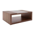 Mesa de centro Berne de madera nogal con chapa de nogal y placa de mármol en color gris, tamaño 120x45x80 cm.