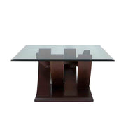 Mesa de centro Burj de madera Nogal con tapa de cristal, deoupe.com.mx, dimensiones 90x45x90 cm, estilo moderno y elegante.