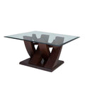 Mesa de centro Burj de madera de nogal con cubierta de cristal, dimensiones 90x45x90 cm, deurope.com.mx.