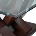 Mesa de centro Burj de madera de nogal con tapa de cristal, dimensiones 90x45x90 cm, diseño moderno y elegante.