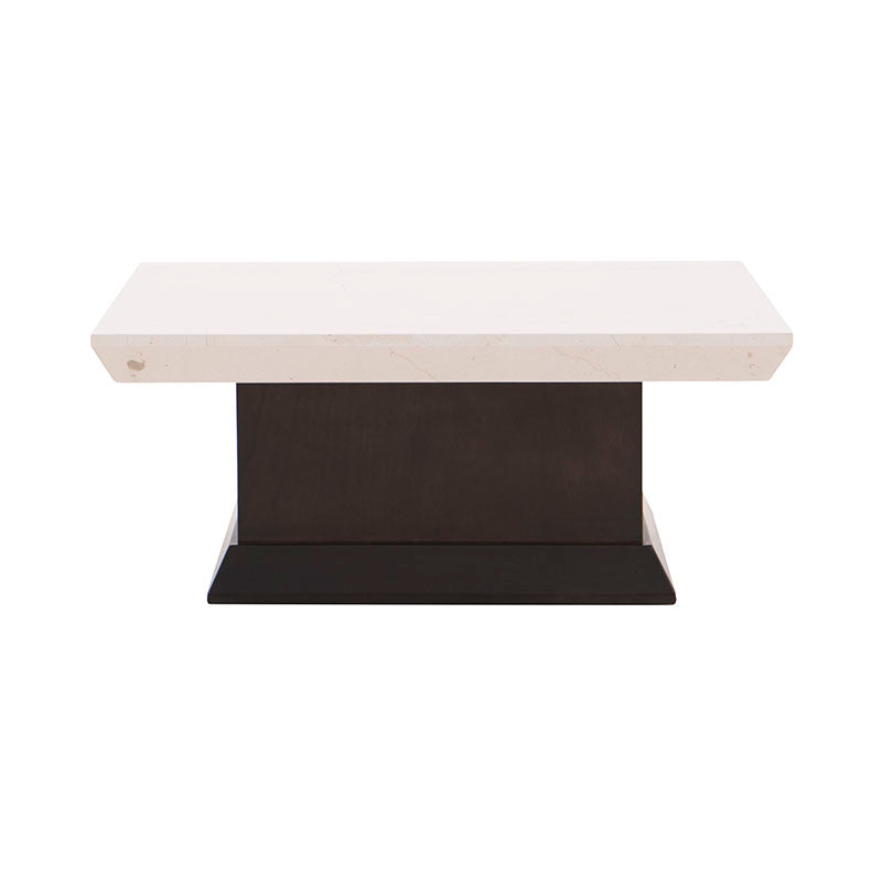 Mesa de centro Mond de Deurope con superficie de mármol y chapa de caoba, dimensiones 100x100x43 cm, diseño elegante y moderno.