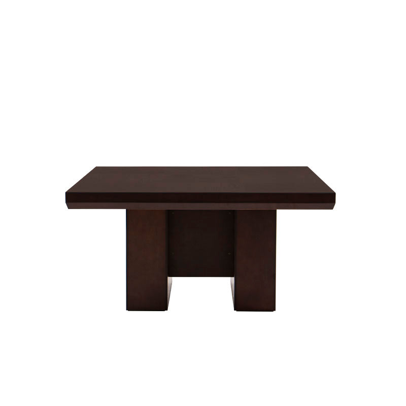 Mesa de comedor Siena de madera en color café almendra, vista frontal, con dimensiones de 150x75x150 cm, de la marca deurope.com.mx.