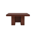 Mesa de comedor Siena de madera en color almendra, superficie rectangular de 150 cm x 75 cm, vista frontal.
