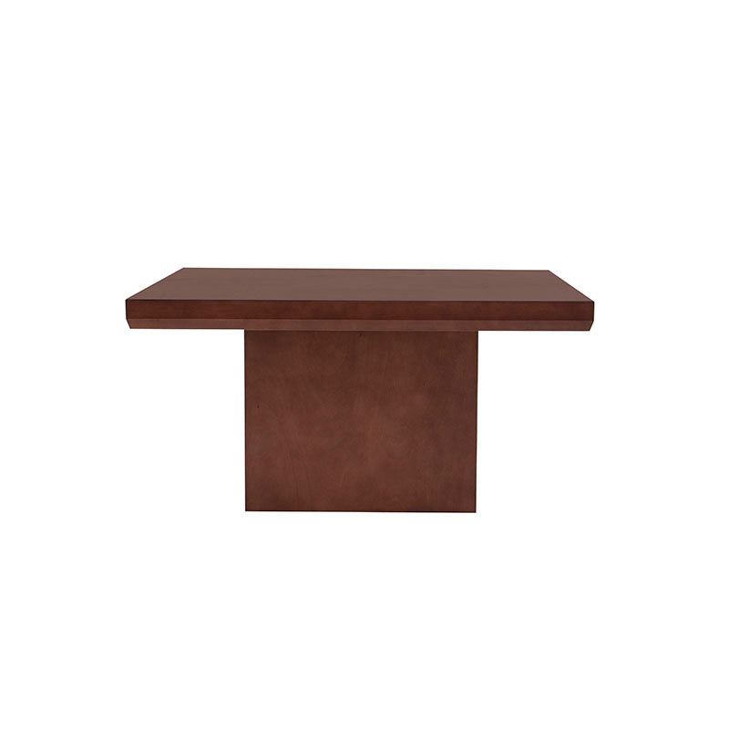 Mesa de comedor Siena de madera en color café almendra, con superficie rectangular y dimensiones de 150x75 cm.