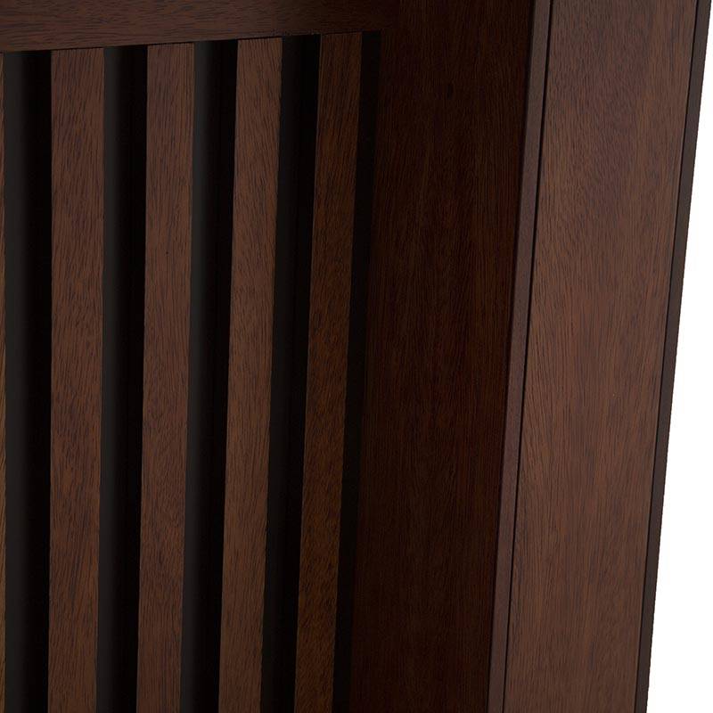 Mesa de comedor Bourbon de madera de pino en color café, con 7 piezas, estilo elegante y moderna.