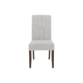 Silla de comedor Amara de deurope.com.mx, con asiento y respaldo acolchados en color gris claro y estructura de madera.