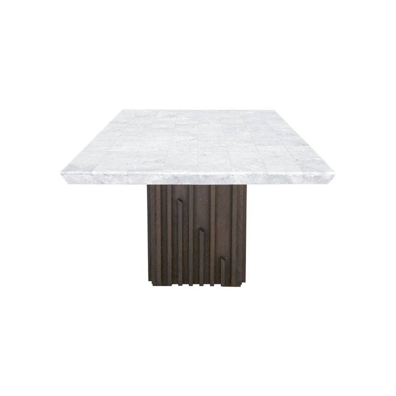 Mesa de comedor Murcia de 7 piezas del juego Quetzal, con superficie de madera y diseño moderno para comedor familiar.