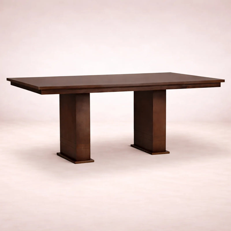 Mesa de comedor Orleans de madera nogal con 7 piezas, incluye mesa rectangular de 160 cm de largo, 80 cm de alto y 100 cm de fondo.