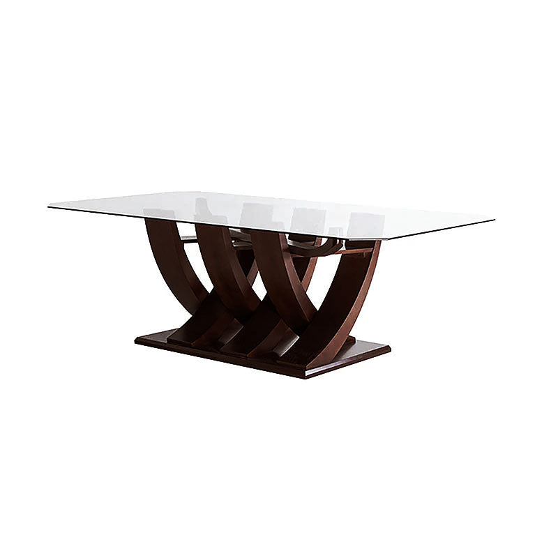 Mesa de comedor Burj de cristal con estructura de nogal, dimensiones 160x78x130 cm, estilo elegante y moderno.