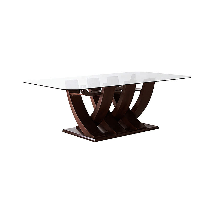 Mesa de comedor de cristal Burj de Deurope con estructura de nogal y madera, tamaño 160x78x130 cm, estilo moderno y elegante.
