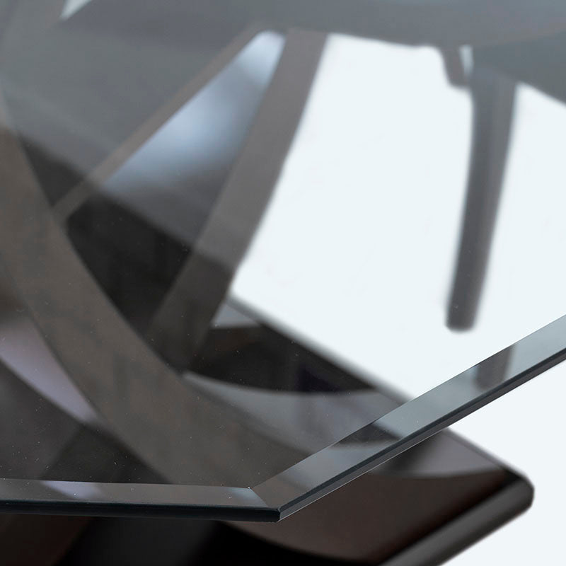 Mesa de comedor de cristal Burj deurope.com.mx, con estructura de madera y tamaño 160x78x130 cm, en estilo elegante y moderno.