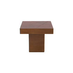 Mesa lateral Quetzal deurope.com.mx, con acabado en chapa de okume y diseño en color café, frente de 60 cm, altura de 52 cm.