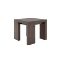 Mesa lateral Ripol de madera enchapada en encino en color gris ash oscuro, con diseño industrial, tamaño 60x55x60 cm.