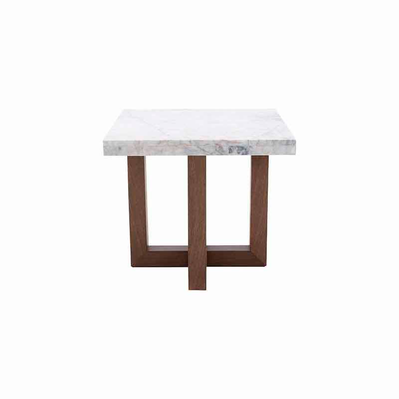 Mesa lateral Kaori de madera con acabado nogal, cubierta de mármol veneciano, dimensiones 60x54x60 cm, deurope.com.mx