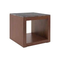Mesa lateral Berne de madera de nogal y chapa con superficie de mármol en color gris, tamaño 60x57x60 cm.