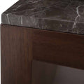 Mesa lateral Berne de madera de nogal con acabado gris y tapa de mármol, tamaño 60x57x60 cm, deurope.com.mx
