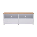 Mueble para TV Eros de Deurope en color blanco, con acabado en chapa de encino y laca blanca, 140 cm de ancho.
