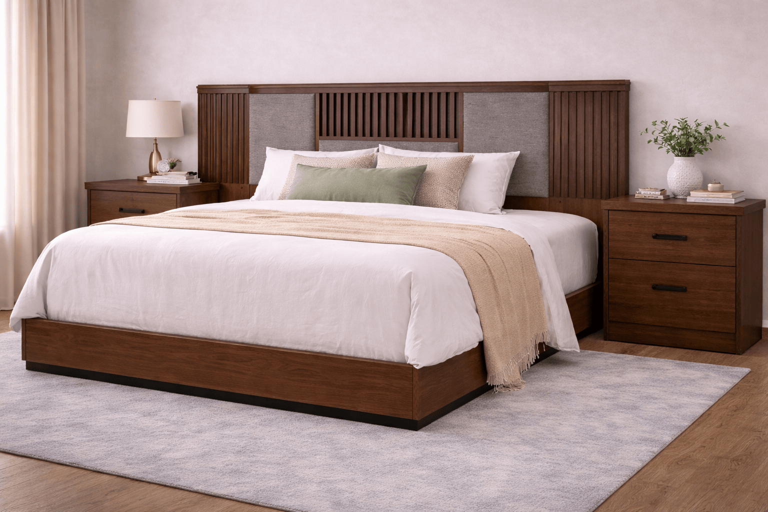 Base de cama Bourbon de madera de pino en acabado café, diseñada por deurope.com.mx, muestra el diseño y textura de la base.
