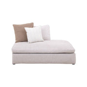 Módulo de sala Nube de Deurope con sillón central y banca, tapizado en tela en tejido plano con textura suave, madera de pino.