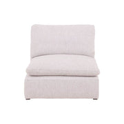Sillón central de sala Nube de Deurope, módulo de tela beige con textura suave y estructura de madera de pino.