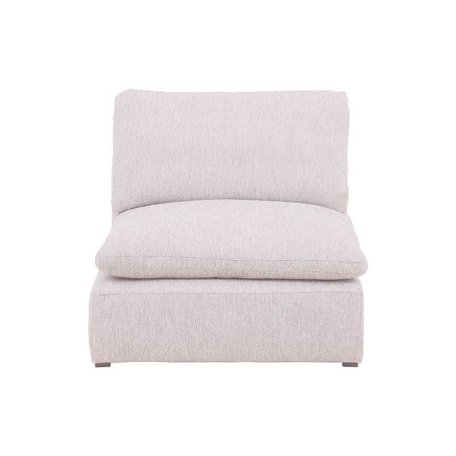 Sillón central de sala Nube de Deurope, módulo de tela beige con textura suave y estructura de madera de pino.