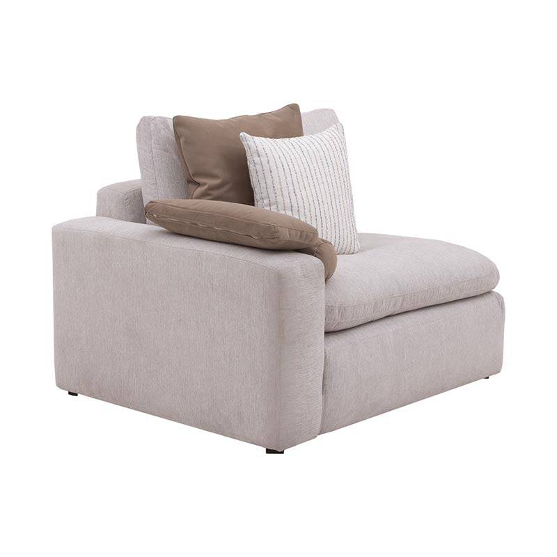 Sillón lateral Sala Nube de Deurope en tela beige, con brazo derecho, estructura de madera de pino, tamaño 124x92x103 cm.
