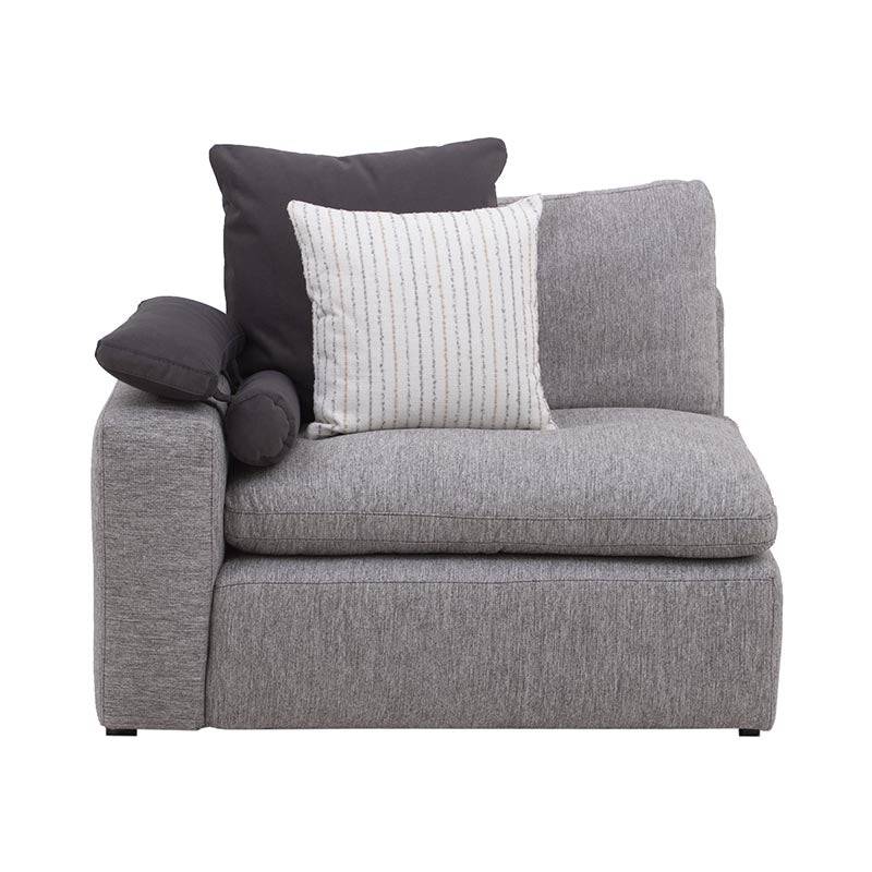Sillón lateral Sala Nube deurope.com.mx en tela beige con textura suave, brazo derecho, estructura de madera de pino, medidas 124x92x103 cm.