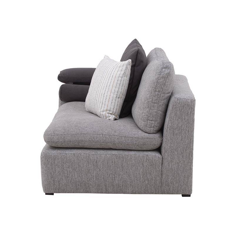 Sillón lateral Sala Nube de Deurope en tela beige con brazo derecho, estructura de madera de pino, tamaño 124x92x103 cm.