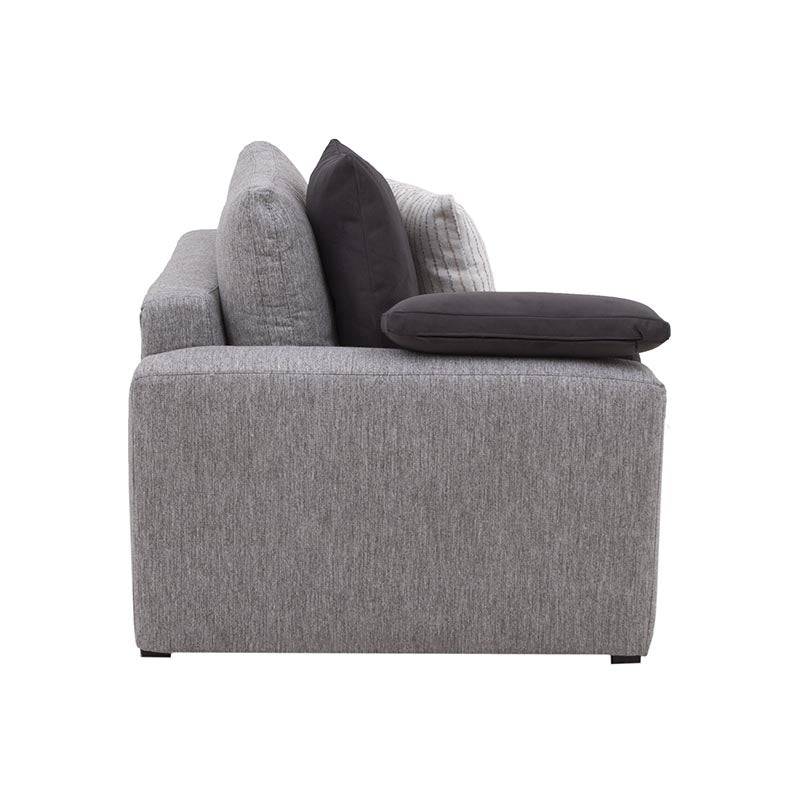 Sillón lateral Sala Nube de Deurope, en tela beige con textura suave, brazo derecho, estructura de madera de pino, tamaño 124x92x103 cm.