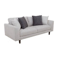 Juego de sala Sally de Deurope en tejido plano beige, con textura, sillón y sofá de 209 cm de ancho y 82 cm de alto.