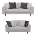 Juego de sala Sally deurope.com.mx en color beige con tejido plano, vistas desde el frente, medidas de 209 cm alto, 82 cm fondo.