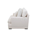 Sillón Oliver de tejido plano con textura afelpada en color blanco, con dimensiones de 123x97x107 cm.
