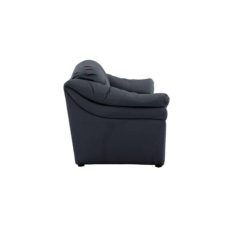 Juego de sala Marsella de cuero en tonos café latte, incluye sofá, love seat y sillón, con estructura moderna y elegante.