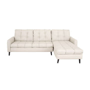 Sala Eugenia de piel con chaise en color crema, sofá moderno y elegante para sala de estar.
