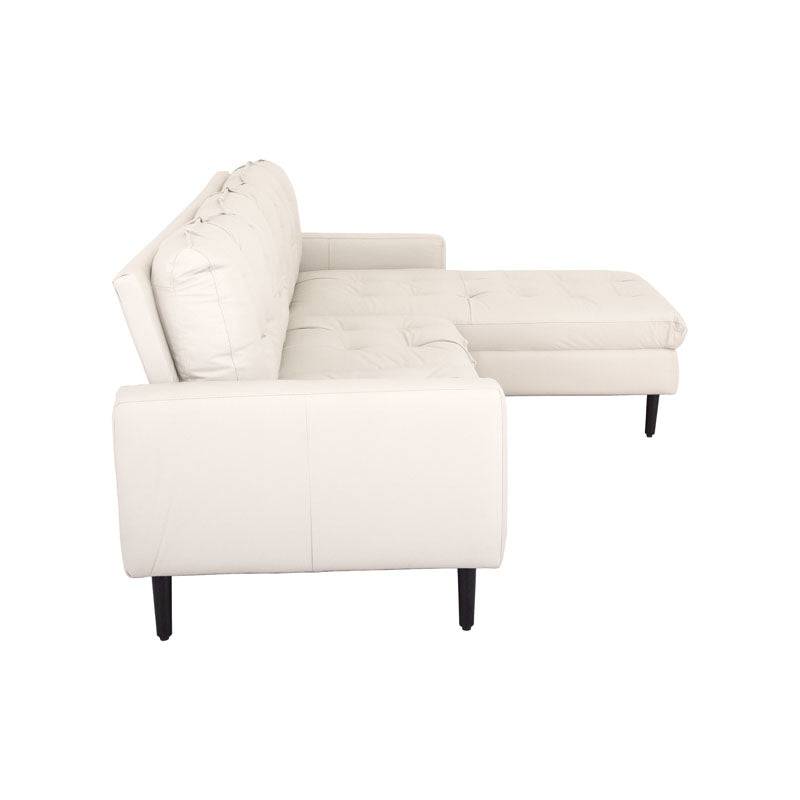 Sala Eugenia de piel con chaise en color crema, conjunto de sala moderna y cómoda para el hogar.