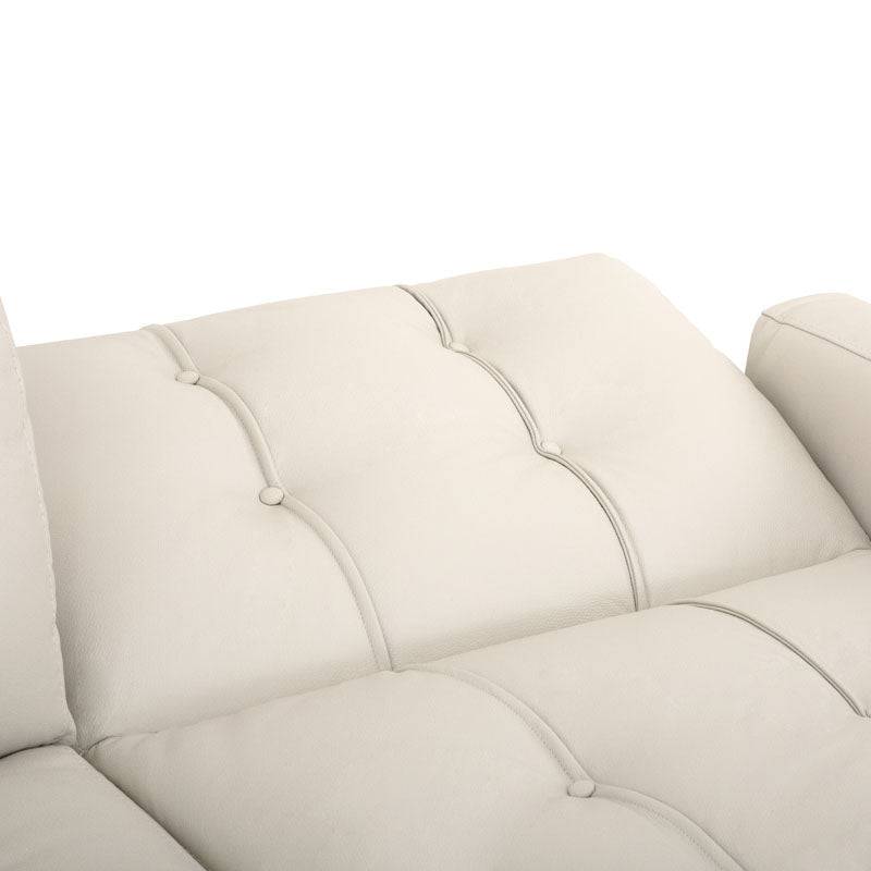 Sala Eugenia de piel color crema con chaise longue, mueble cómodo y elegante para salón.