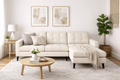 Sala Eugenia de piel con chaise en color crema, sofá elegante y cómodo para sala moderna.