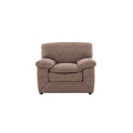 Sillón Calvin de estilo moderno en color gris, con respaldo acolchado y patas de madera, en un salón elegante y cómodo.
