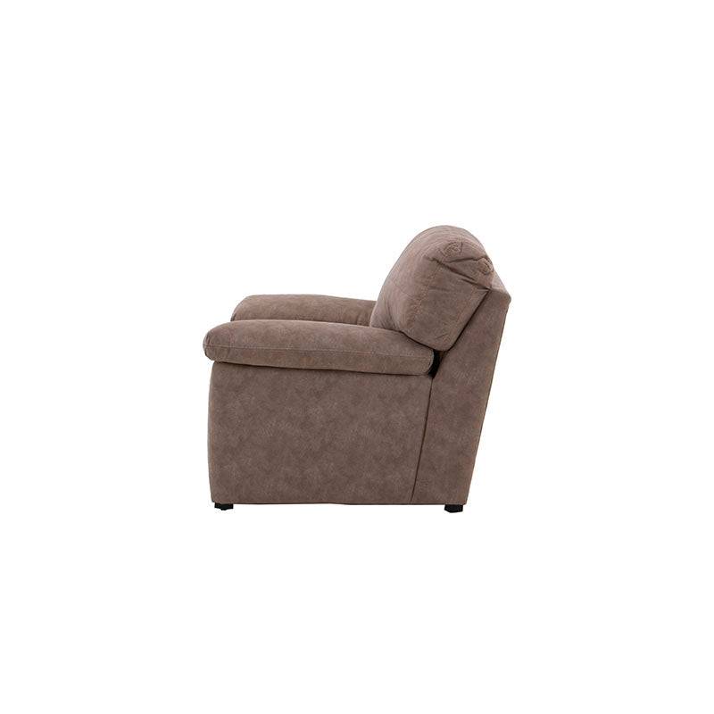 Sillón Calvin deureope.com.mx en color gris, con cojines acolchados y estructura moderna para sala de estar.